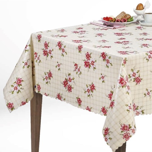Cerata w rolce FLO-1268-02 różowe kwiaty, delikatna kratka – aranżacja stołu