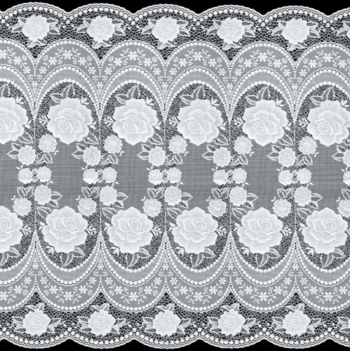 Koronka Dia Lace biała L-512 eleganckie róże i ornamenty – zbliżenie wzoru