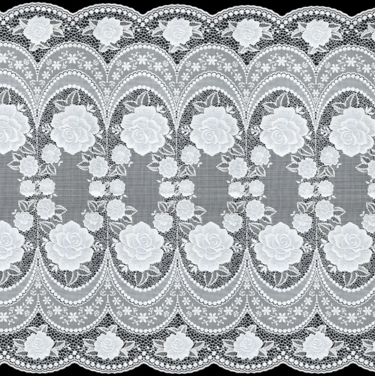 Koronka Dia Lace biała L-512 eleganckie róże i ornamenty – zbliżenie wzoru