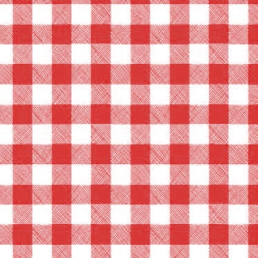 Obrus z ceraty KOŁO biało-czerwona kratka – zbliżenie wzoru ceraty