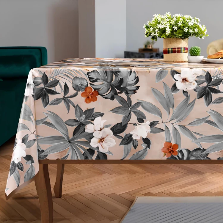 Cerata w rolce MOD-6244-03 białe kwiaty, szare liście – aranżacja stołu