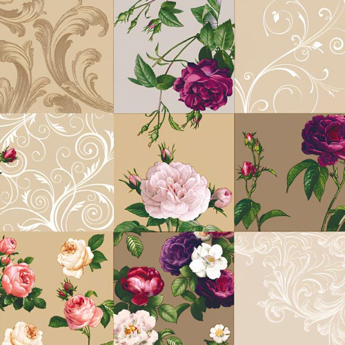 Cerata w rolce DEK-227A beżowy patchwork z różami – zbliżenie wzoru