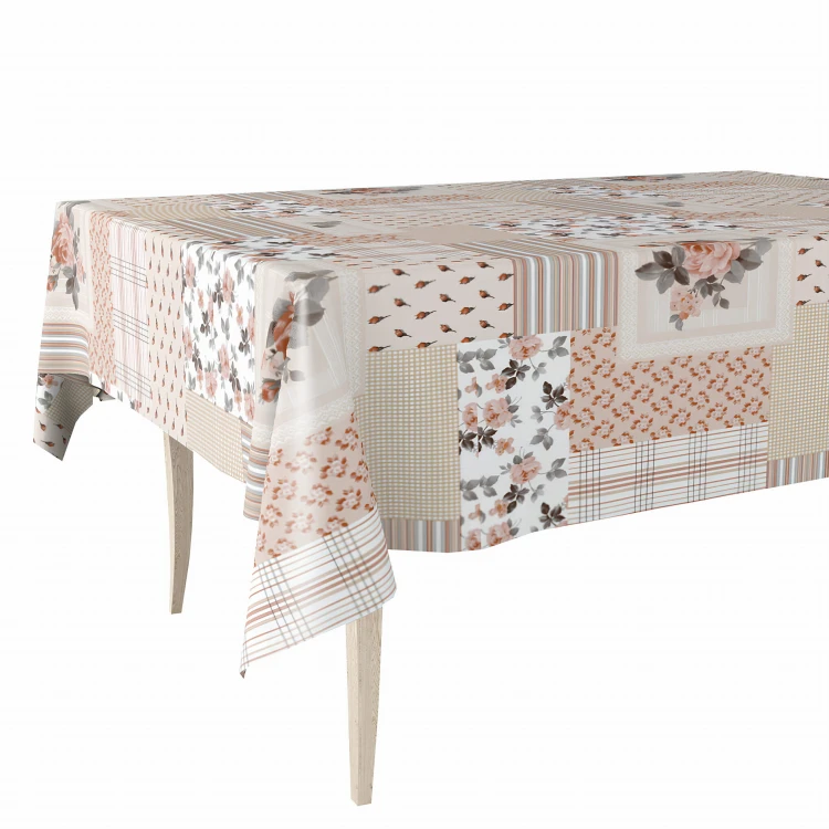 Cerata w rolce FLO-1034-04 brązowe kwiaty w patchworku – aranżacja na stole