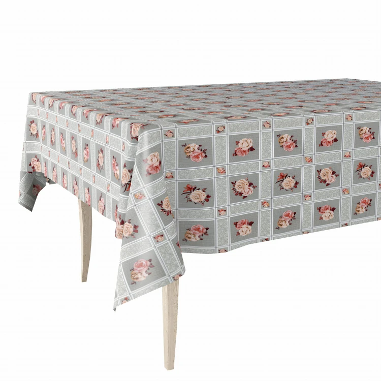 Cerata w rolce FLO-1325-02 róże w szarej kratce – aranżacja stołu