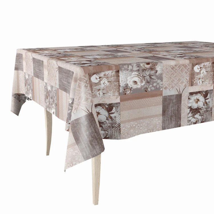 Cerata w rolce FLO-1600-01 szaro-beżowy patchwork z różami – aranżacja stołu