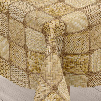 Cerata w rolce MIR-159A beżowy patchwork plecionych kwadratów – aranżacja na stole