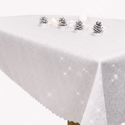 Świąteczny obrus Glitter ze srebrną nicią we wzór marmurka – widok całości