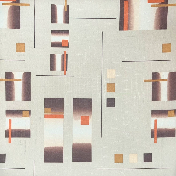 Obrus plamoodporny 75 × 75 cm w brązowo-pomarańczowe figury geometryczne – zbliżenie wzoru tkaniny