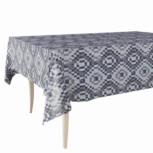Cerata w rolce MOD-6295-03 szaro-srebrna mozaika kwadratów – aranżacja na stole