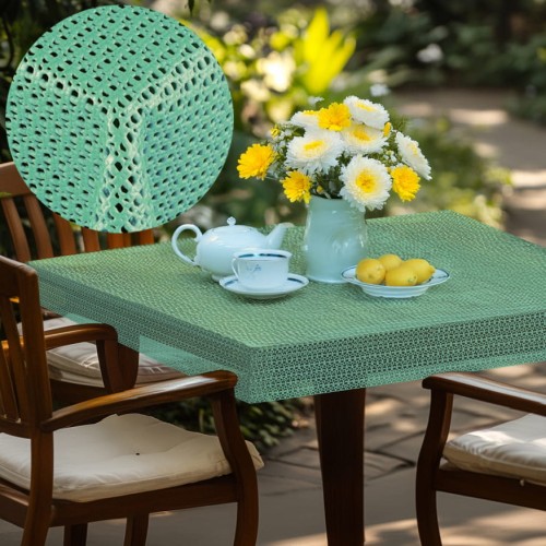 Obrus ogrodowy RUSTIKAL bez frędzli, miętowy, 125 × 155 cm – widok całości