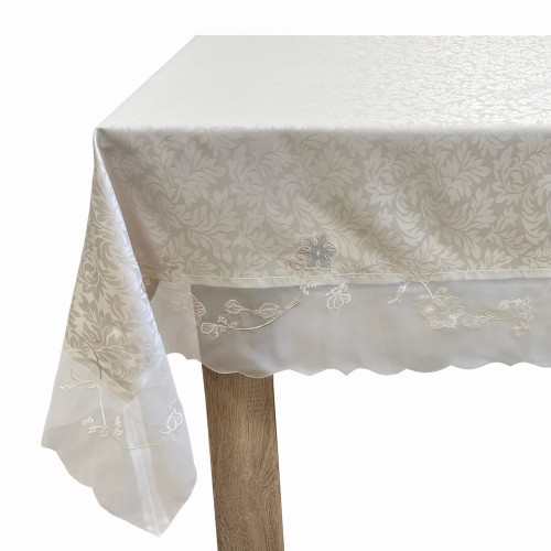 Obrus haftowany ecru kwiaty 140x220 – widok całości