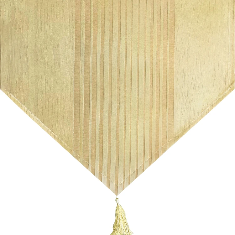 Bieżnik dekoracyjny ORIENT 45 × 180 cm w żółte pasy na tle ecru – zbliżenie wzoru i tkaniny