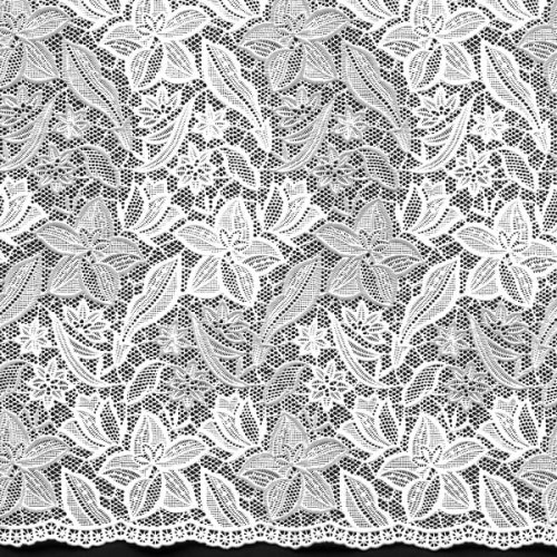 Koronka Dia Lace biała 50 cm L-5535 ażurowe kwiaty i liście – pełny wzór