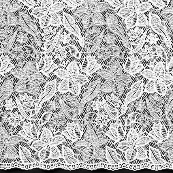 Koronka Dia Lace biała 50 cm L-5535 ażurowe kwiaty i liście – pełny wzór
