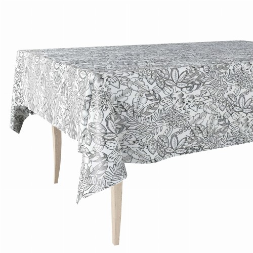 Obrus z ceraty – liście kontury czarno-biały