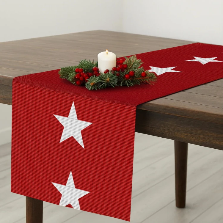 Czerwony bieżnik świąteczny MIAMI 40 × 150 cm w gwiazdy – drugi widok
