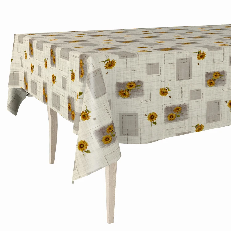 Cerata w rolce FLO-1032-02 – słoneczniki w geometrycznych ramkach, aranżacja na stole