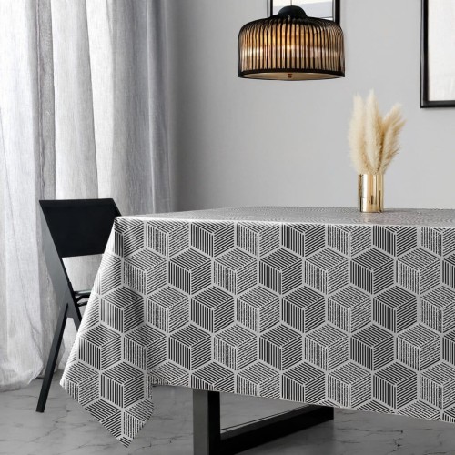 Obrus z ceraty – Glitter brokat geometryczny 3D biało-czarny