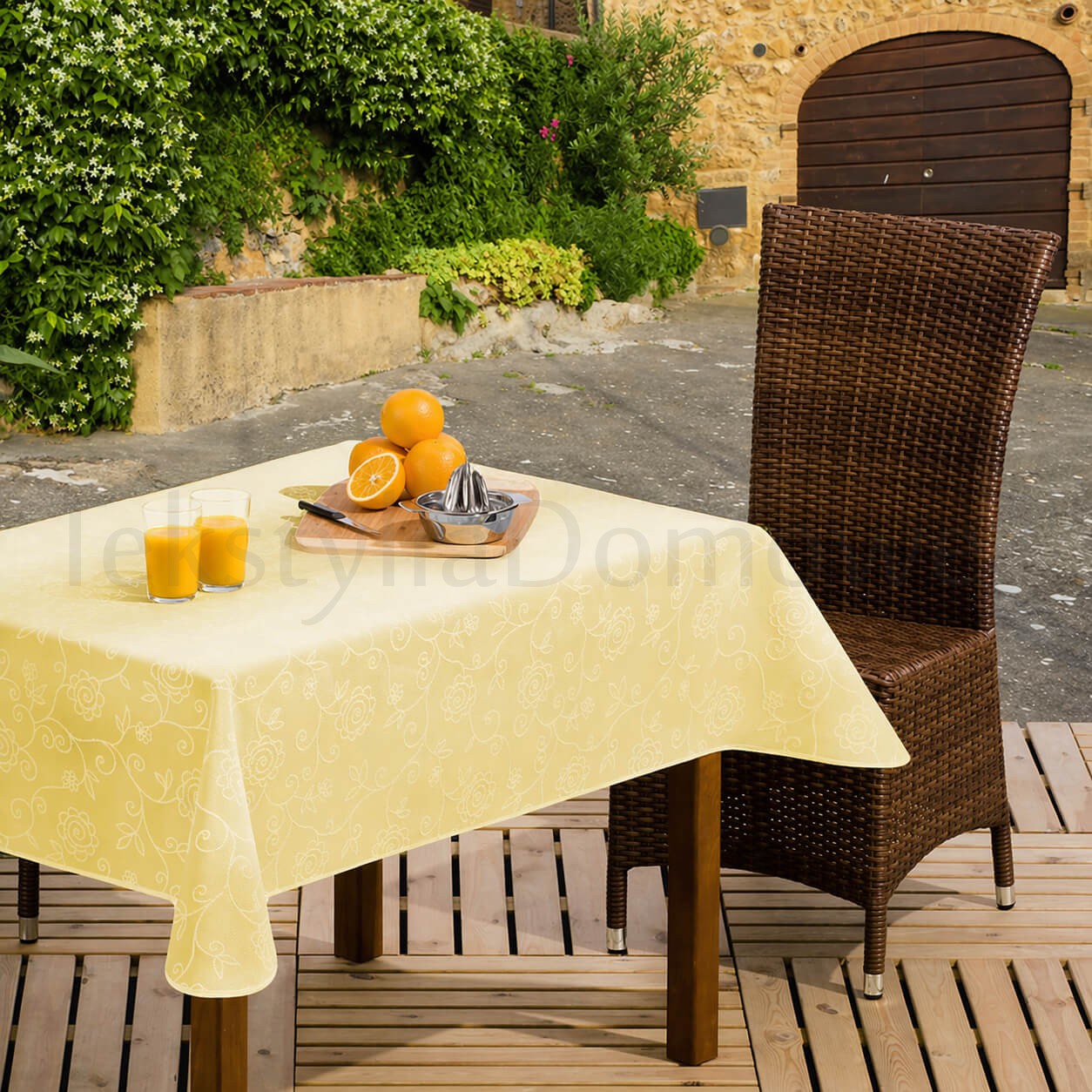 Obrus ogrodowy CAPRI kwiaty (z lamówką) - żółty