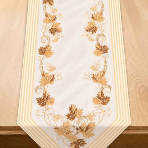 Bieżnik Salsa 40 × 140 cm złote liście – zbliżenie wykończenia brzegu