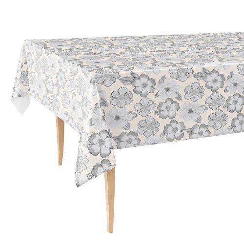 Cerata w rolce FLO-1785-01 szare kwiaty na bieli – cerata na stole