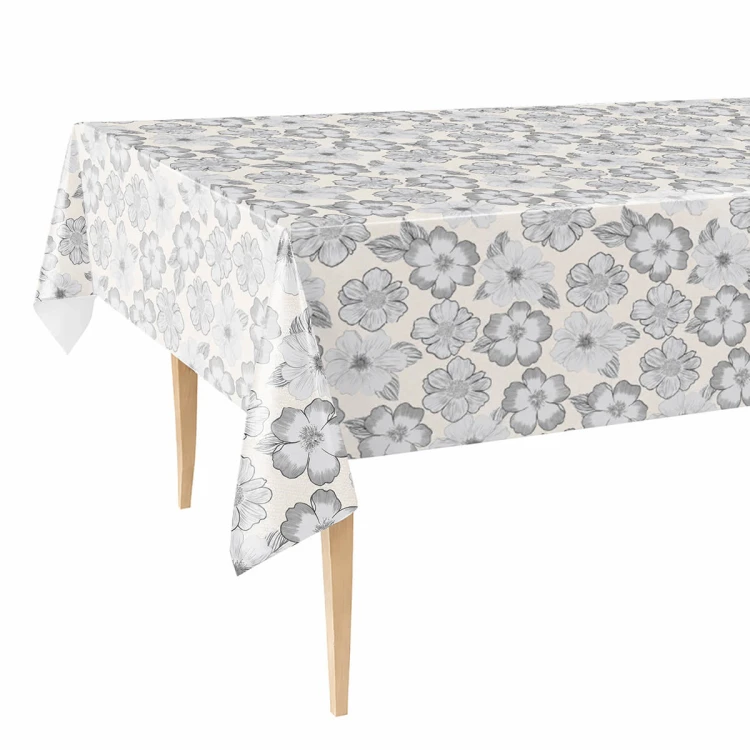 Cerata w rolce FLO-1785-01 szare kwiaty na bieli – cerata na stole