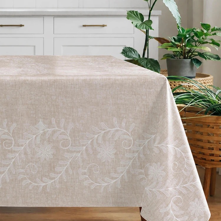 Obrus z ceraty – beż len gałązki