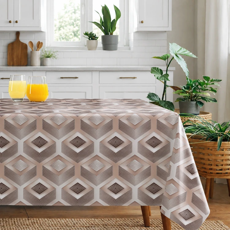 Obrus z ceraty – szaro-beżowy geometryczne romby