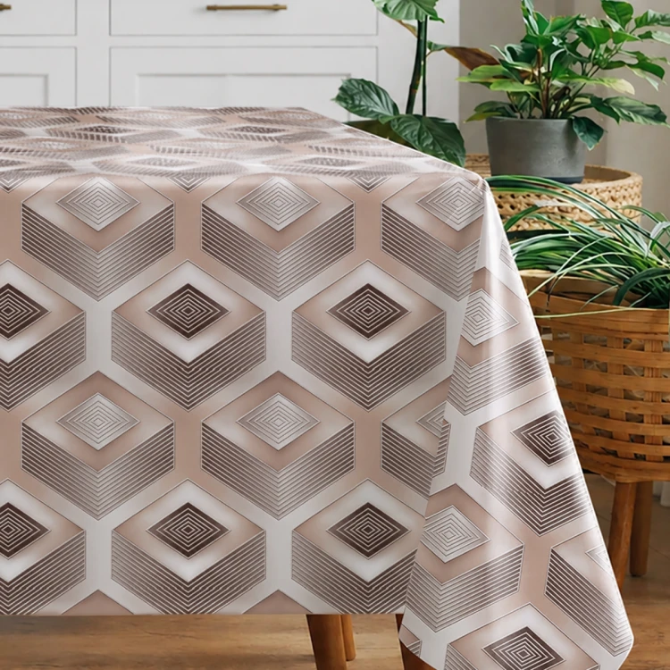 Obrus z ceraty – szaro-beżowy geometryczne romby