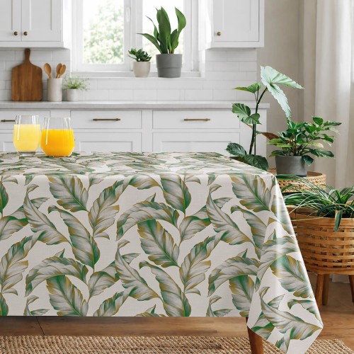 Obrus z ceraty w zielone tropikalne liście palmy