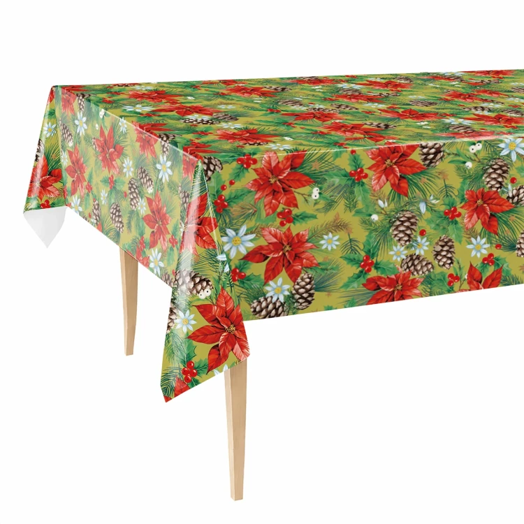 Obrus z ceraty FLO-1808-04 w czerwone gwiazdy betlejemskie na stole
