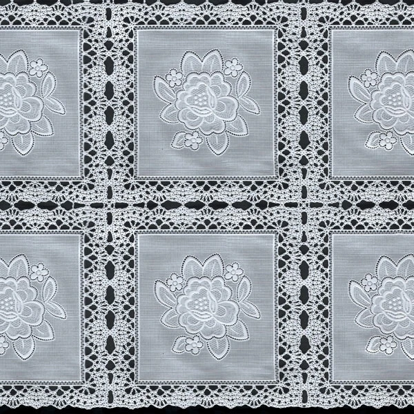 Koronka Dia Lace biała 135 cm TB-319 róże w ażurowych kwadratach – zbliżenie wzoru