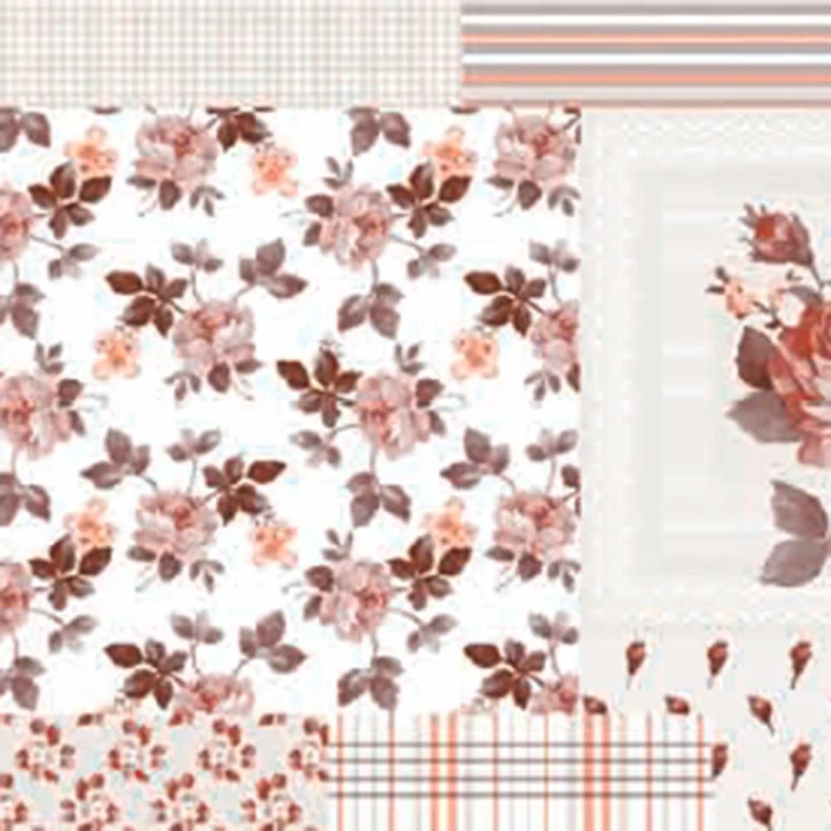 Cerata w rolce FLO-1034-04 brązowe kwiaty w patchworku – zbliżenie wzoru