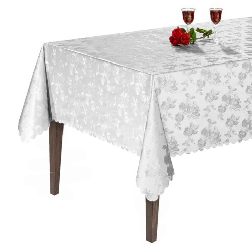 Cerata w rolce biała FLO-3030-01 srebrzyste różane ornamenty – aranżacja stołu