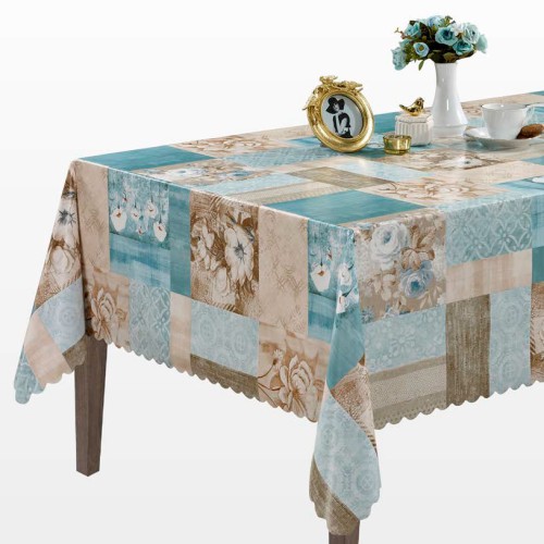 Cerata w rolce FLO-1600-02 turkusowo-beżowy patchwork z różami – aranżacja stołu
