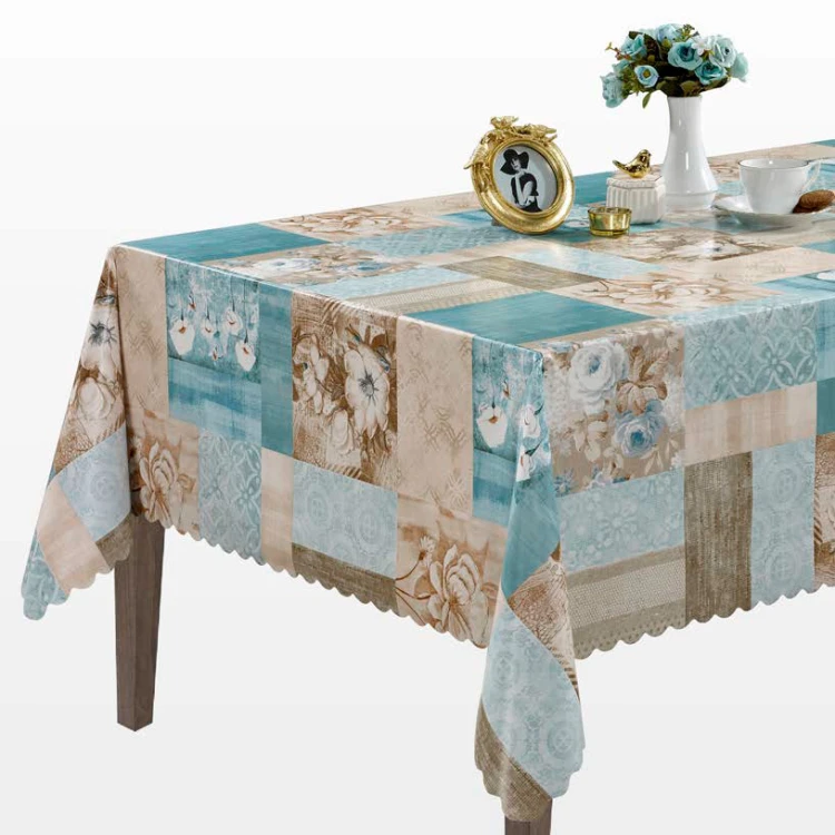 Cerata w rolce FLO-1600-02 turkusowo-beżowy patchwork z różami – aranżacja stołu