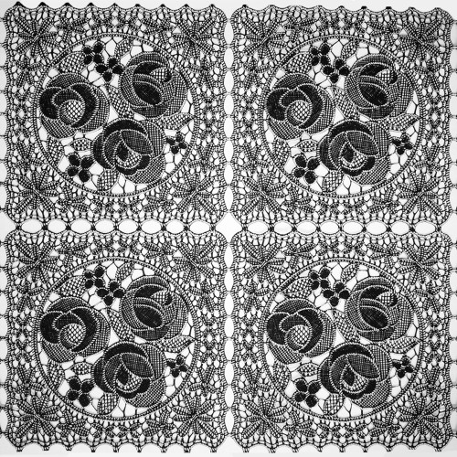 Koronka Dia Lace czarna 50 cm P-576 róże w okrągłych medalionach – wzór ażurowy